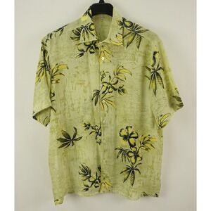 Giorgio Danieli Men's Large Short Sleeve Yellow Green Floral Crepe Camp Shirt